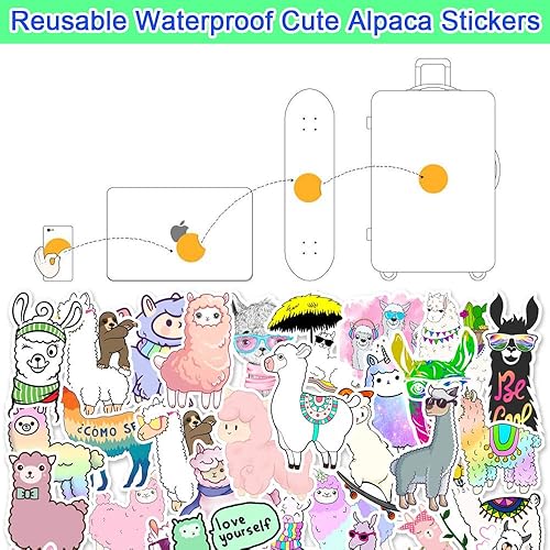 Miniatura 8 de Calcomanías de vinilo estéticas de llama para adolescentes y niñas, 50 unidades, mate, reutilizables, impermeables, lindas calcomanías de alpaca
