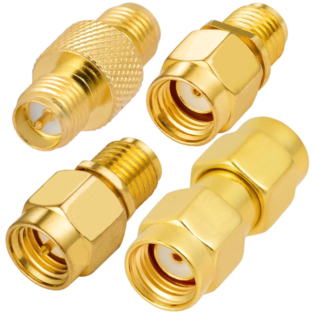 POBADY 4PCS SMA to RP-SMA 4 Types Adapter Kit 50 Ohm RF Coaxial Adapter Converter for Antenna Router Coax Cable
