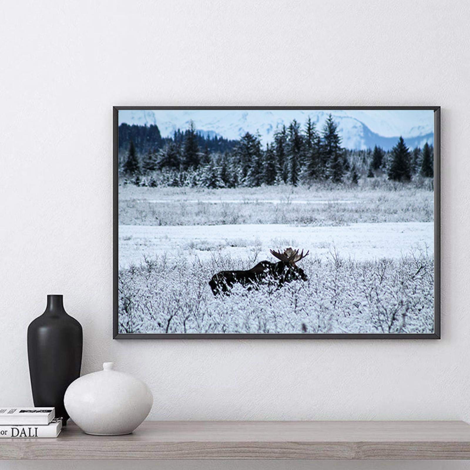 konkneleuh Animal Landscape Canvas Painting There is an elk in The Snow Poster Artwork Vintage Wall Picture Living Room Home Decor 40x60cm Frameless