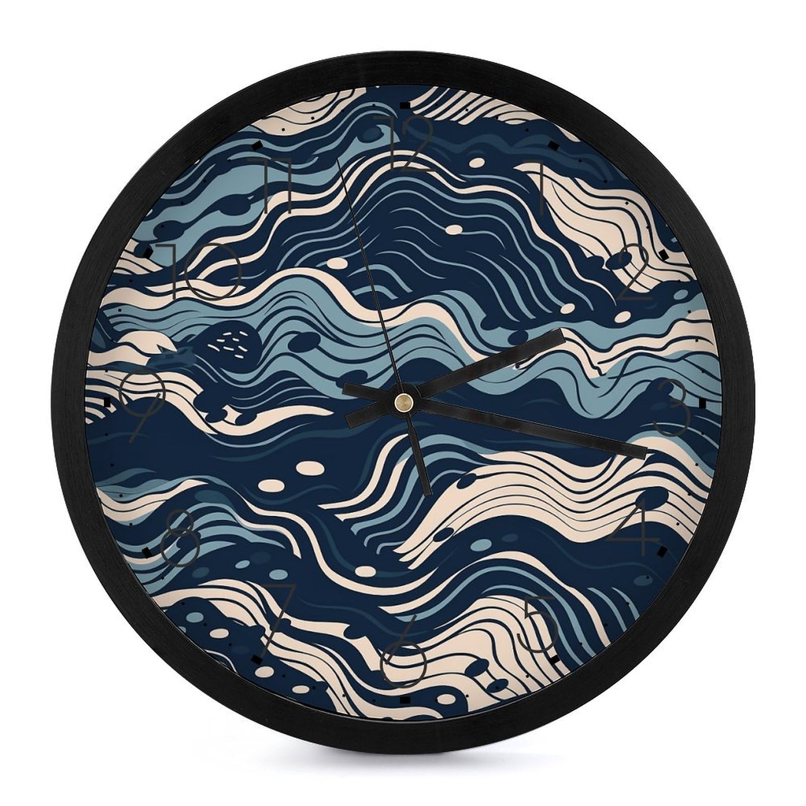 Horloge murale sans tic-tac bleue ronde 25,4 cm déco salon calme