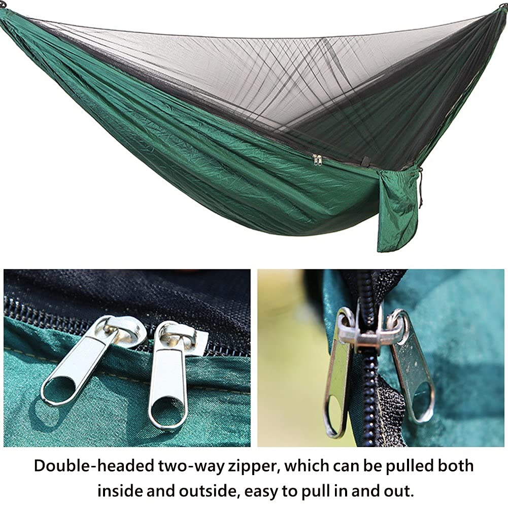 Amaca portatile da campeggio con zanzariera, telo antivento leggero, materiale bue 400D, ideale per escursioni all'aperto e avventura (verde)