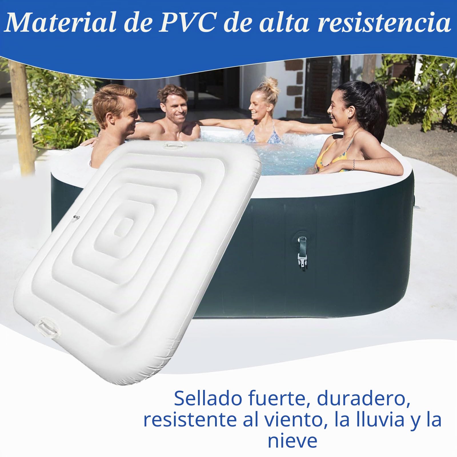 Cubierta de SPA Hinchable, 128cm Cuadrado Cubierta Inflable de Bañera de Hidromasaje Aislada, Cubierta Jacuzzi Exterior, Tapa de Piscina con Dos Asas, Corte de Viento Impermeable a Prueba de Polvo