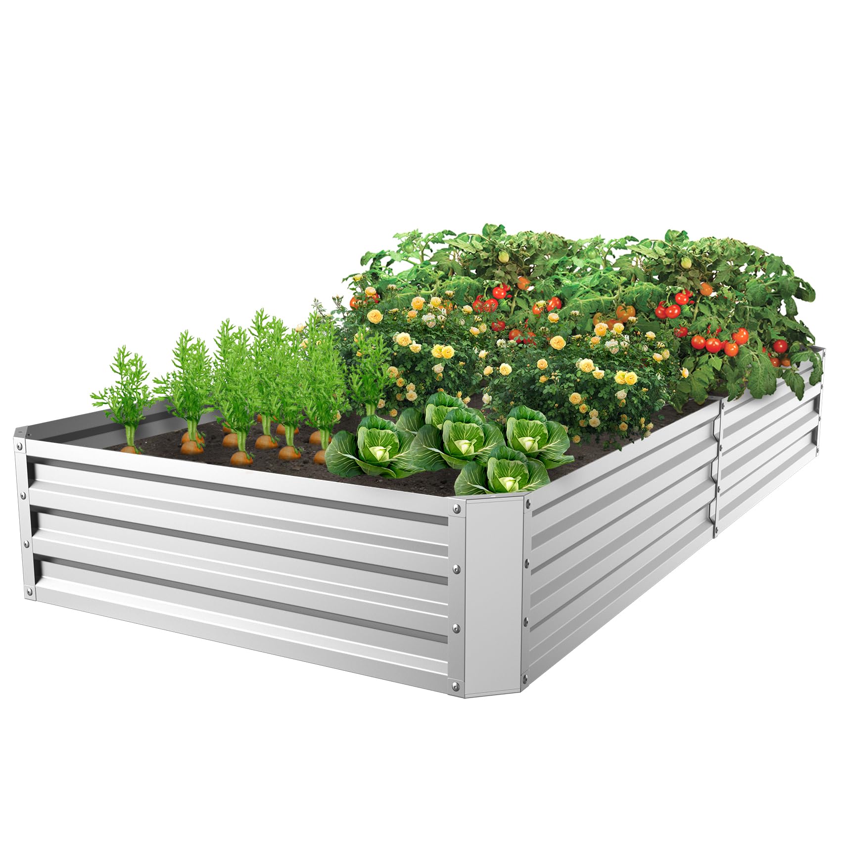 Galvanized Raised Garden Bed, 8x4x1ft Raised Garden Bed Outdoor for Gardening Vegetables, Flower, Metal Garden Bed Made of Galvanized Steel, Raised beds with Metal Stake for Gardening Vegetable