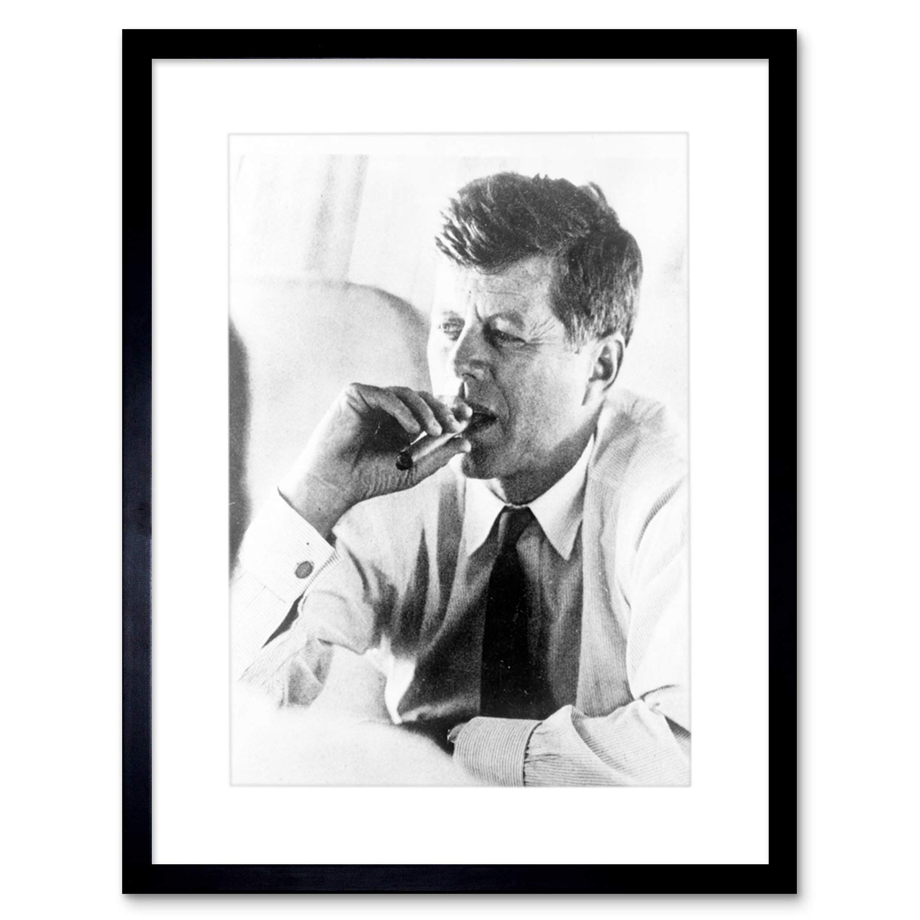 Wee Blue Coo Photo President John Kennedy Smoke Cigar Jfk Framed Art Print Picture F12X1759