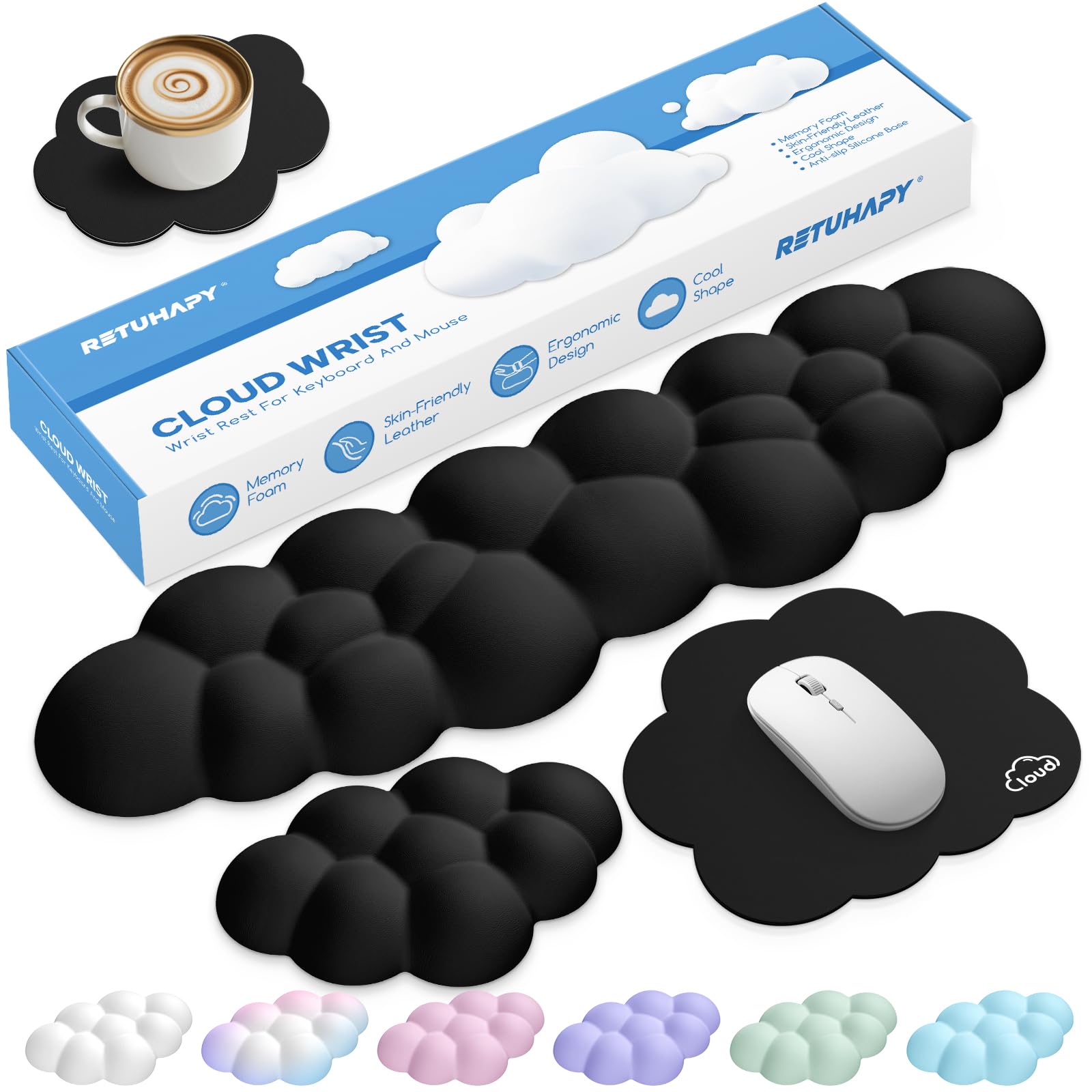 Cloud Wrist Rest Keyboard Cushion 4-in-1 Ergonomic Cloud Keyboard Wrist Rest and Mouse Pad Set with Memory Foam