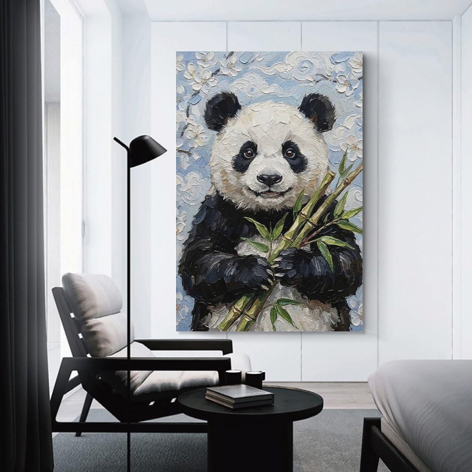 Junmoney Unframe-Style-6 Panda With Bamboo Painting Canvas Wall Art 24X36inch(60X90cm), For Workspace Walls, Study Corners Or Bedrooms, Wall Art That Adds Style To Work Areas