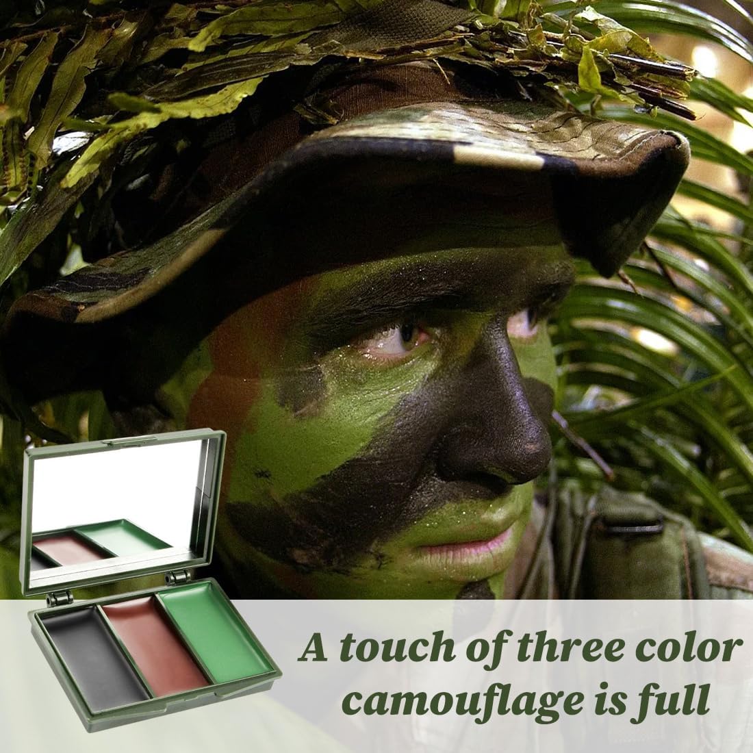 CFEWV 1 Set Pintura Para Camuflaje Facial, Pinturas Pintura Militar Para Mimetización Con Espejo Incorporado, Incluye 10 Pinceles De Maquillaje, Para Caza En La Naturaleza, Marrón Verde Negro(A) — view 5