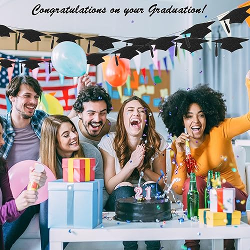 Miniatura 5 de 50 tapas de graduación de confeti negro con purpurina para graduación, recortes de graduación para clase de 2023, decoraciones de fiesta de