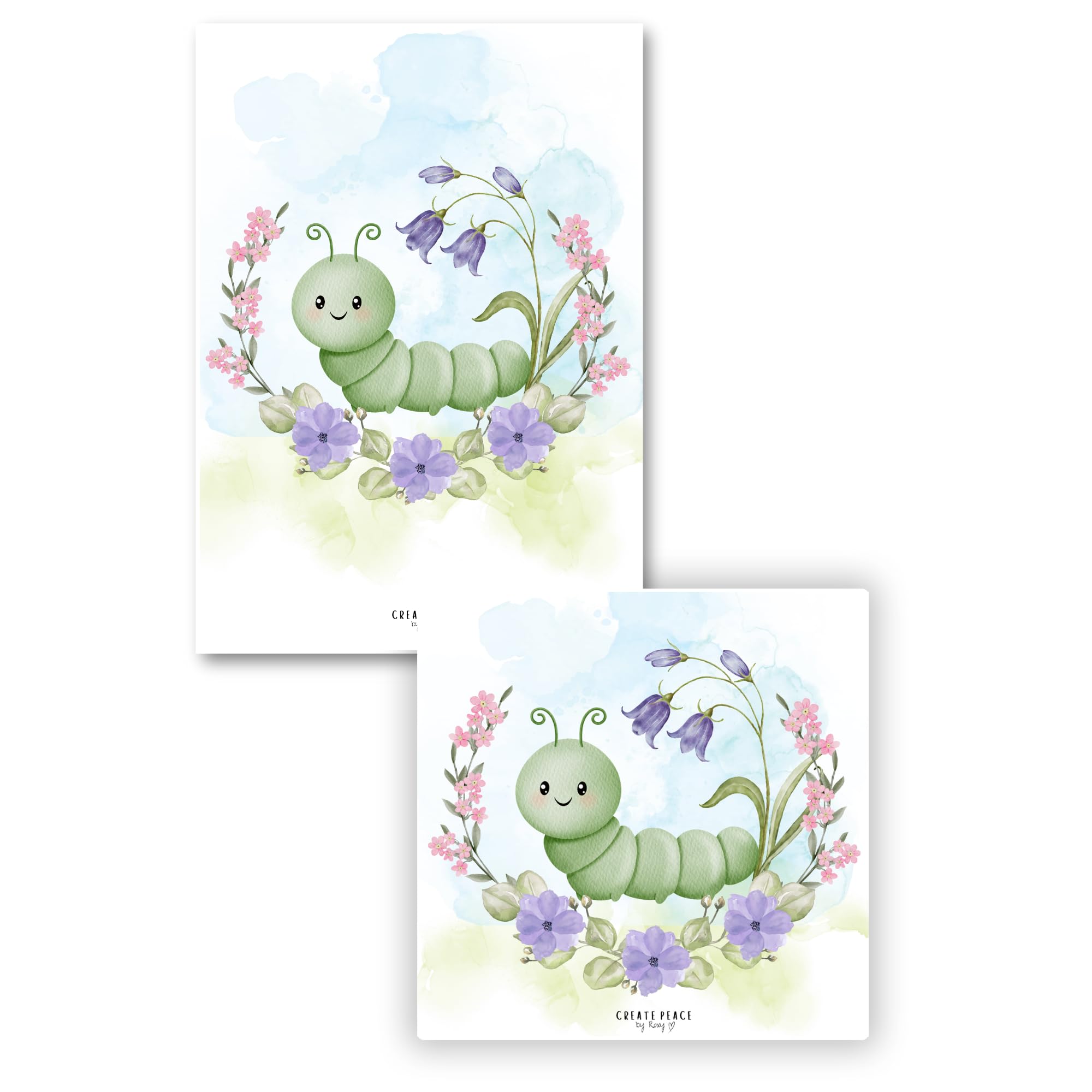Set of 2 Laminated Colouring Book Page Protectors. Stops Bleed Through. Free Alcohol Cleaning Wipes Included! (Caterpillar)