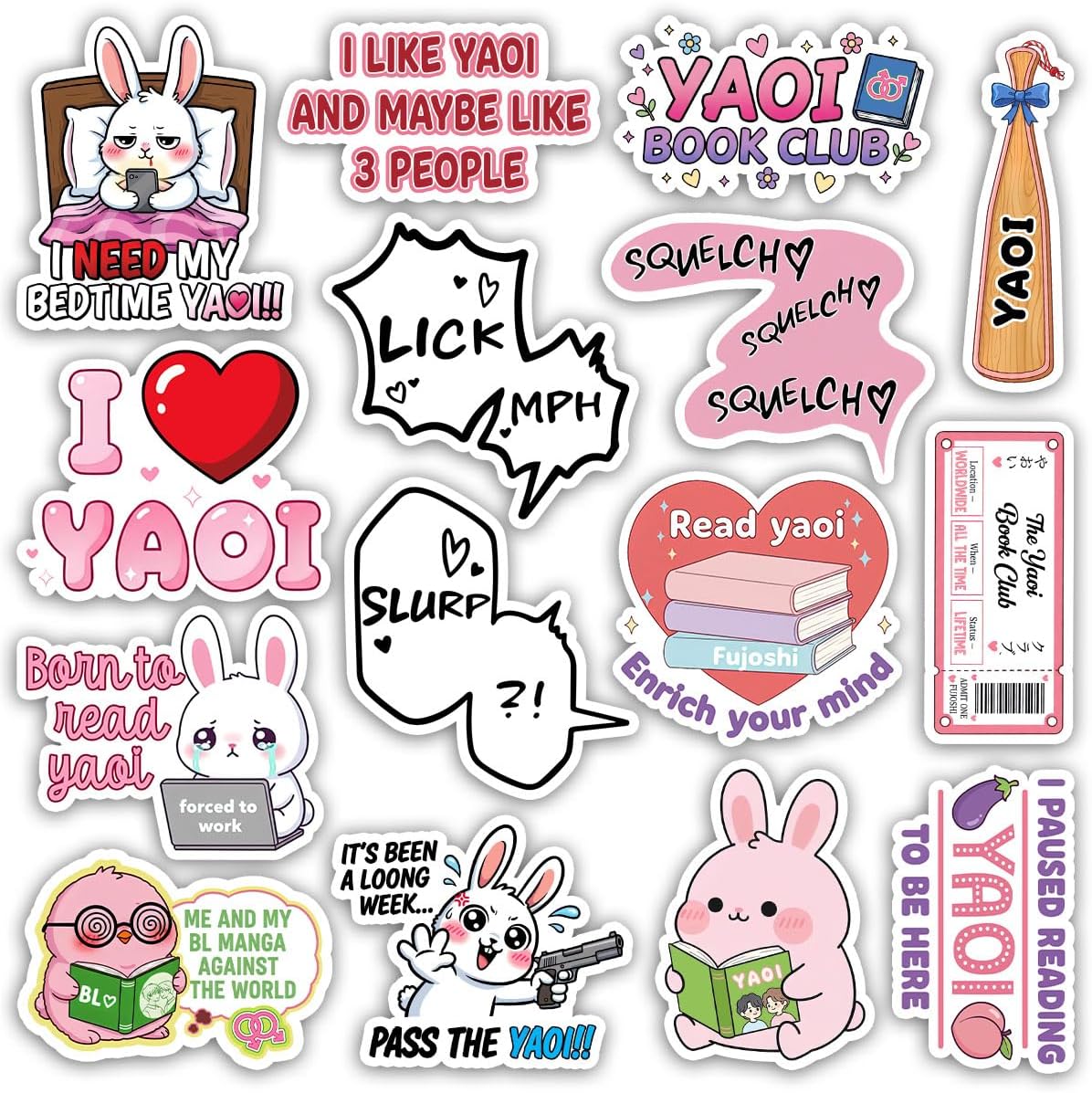 TODOLIA (15Pcs-3in) Funny Yaoi Sticker Pack, Omegaverse Gay BL Manhwa Manga Anime Yaoi Sticker, Fan Girl Fujoshi Gift, BL Manhwa Decoration for Laptop Tablet Room Office Water Bottle Helmet Vehicles