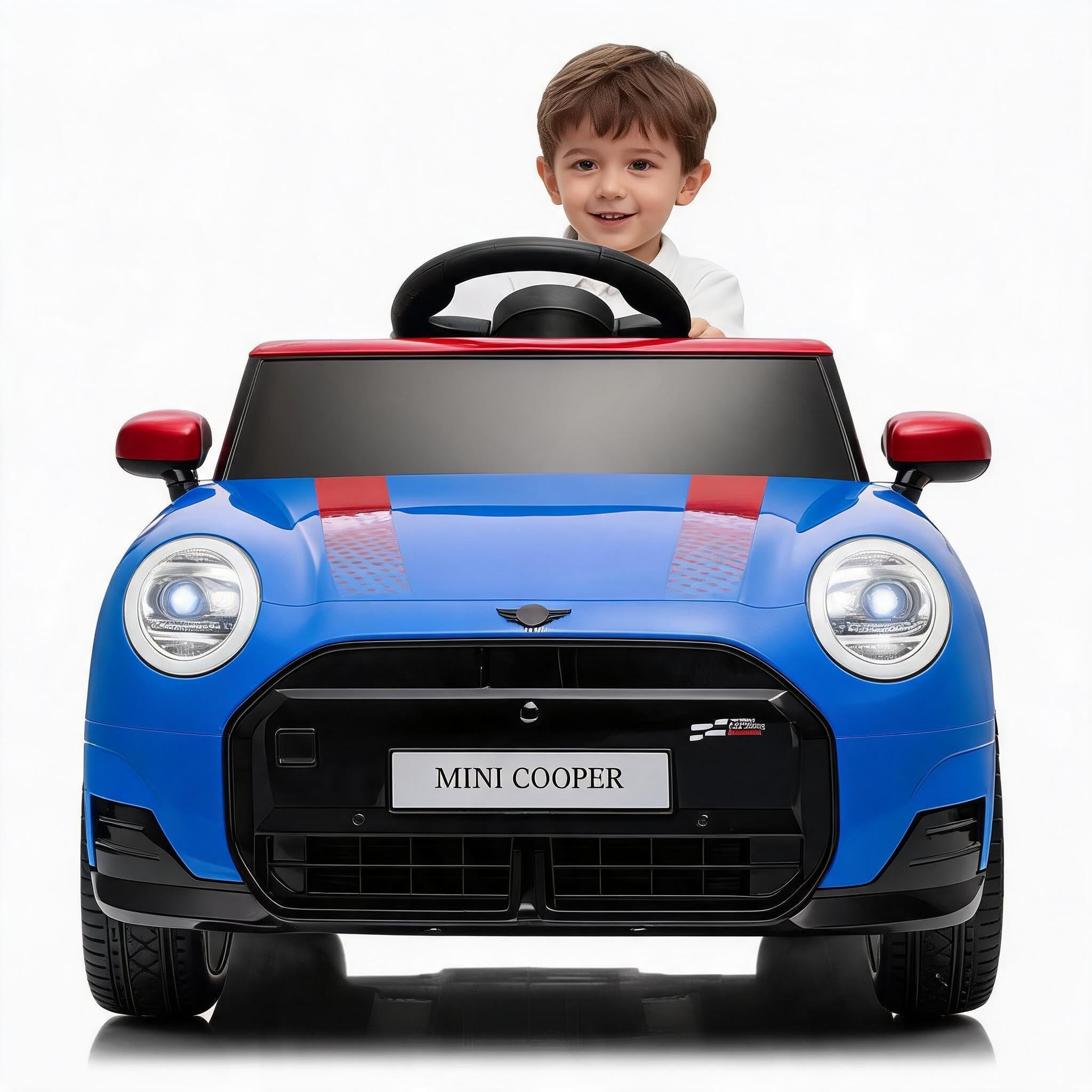 MINI Kinder-Elektroauto 12V, lizenziert, mit Fernbedienung, LED-Beleuchtung, Musik, USB, Hupe, Sicherheitsgurt & Doppeltüren, sicheres Kinderfahrzeug ab 3 Jahren.