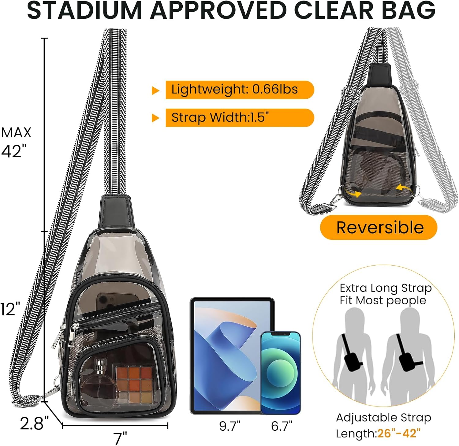 Clear Bag for Stadium Events, Clear Crossbody Concert Bag, Fanny Pack for Women Men, See Through Stadium Bags - Image 3