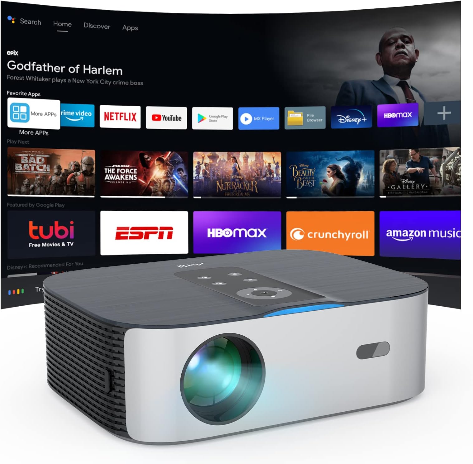 Artlii Play4, Smart Projector 4k Supported, Wifi Bluetooth Projector, Native 1080p Projector Full HD, Android TV, Chromecast, Auto Focus & Keystone, Home Cinema Projector Compatible with iOS, Android