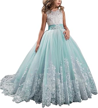 Amazon.com: Houganhe Vestidos de tul para niña con apliques de encaje, vestidos  largos de desfile para niñas, vestidos de baile de graduación para niños :  Ropa, Zapatos y Joyería