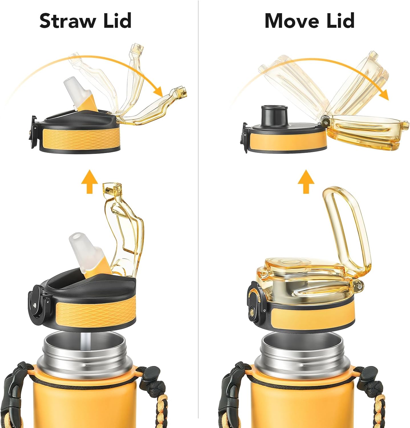 GOSWAG Insulated Sports Water Bottle, 24oz 2 Lids(with Straw/No Straw), Stainless Steel Water Bottles with Paracord Handle, Insulated Bottle with Double-Wall Vacuum Insulation - Image 4