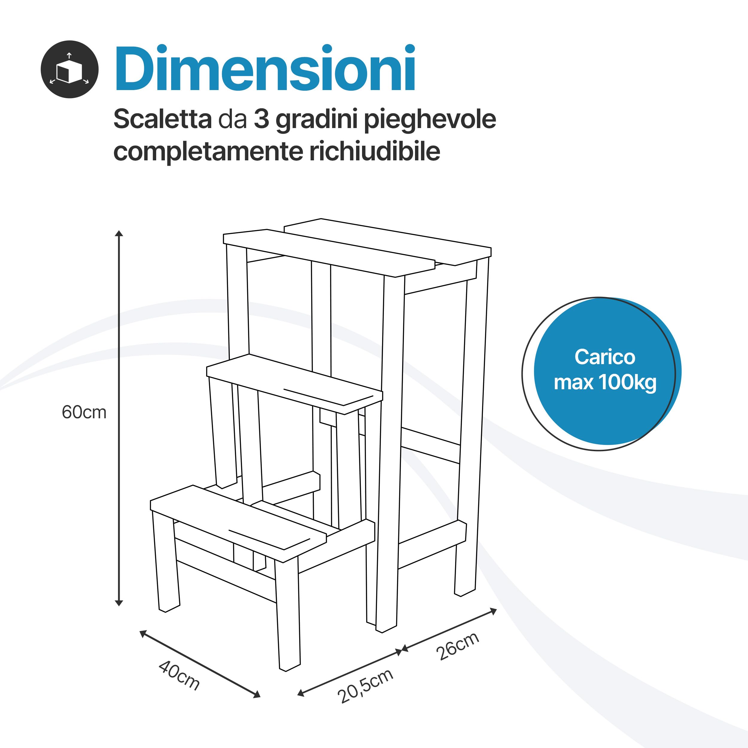 Tomaino - Scaletta 3 Gradini Ribaltabile In Legno GIULIETTA - Scaletta Pieghevole con Sgabello Richiudibile per Casa, Ufficio - Scala 3 Gradini Salvaspazio - Noce