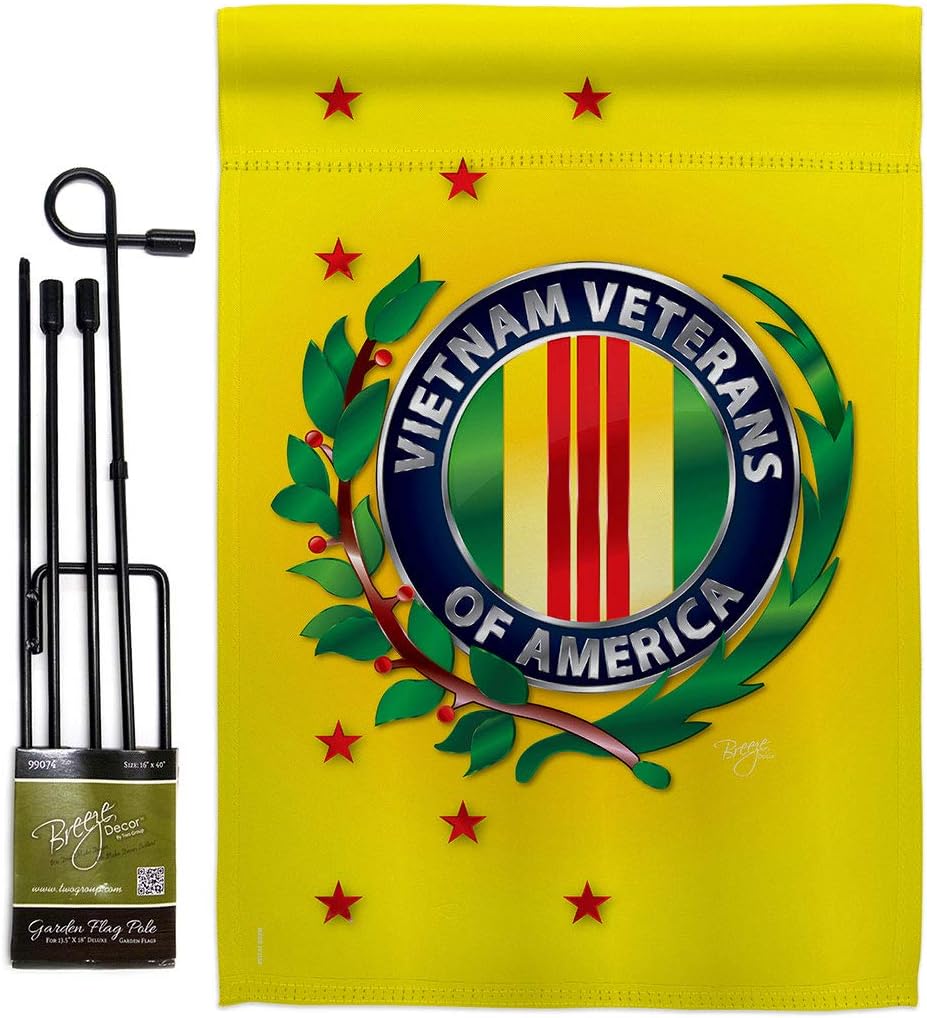 Vietnam Veteran Garden Flag Set Wall Holder Armed Forces Military Service All Branches Support Honor United State American Official Small Gift Yard House Banner Made In USA 13 X 18.5