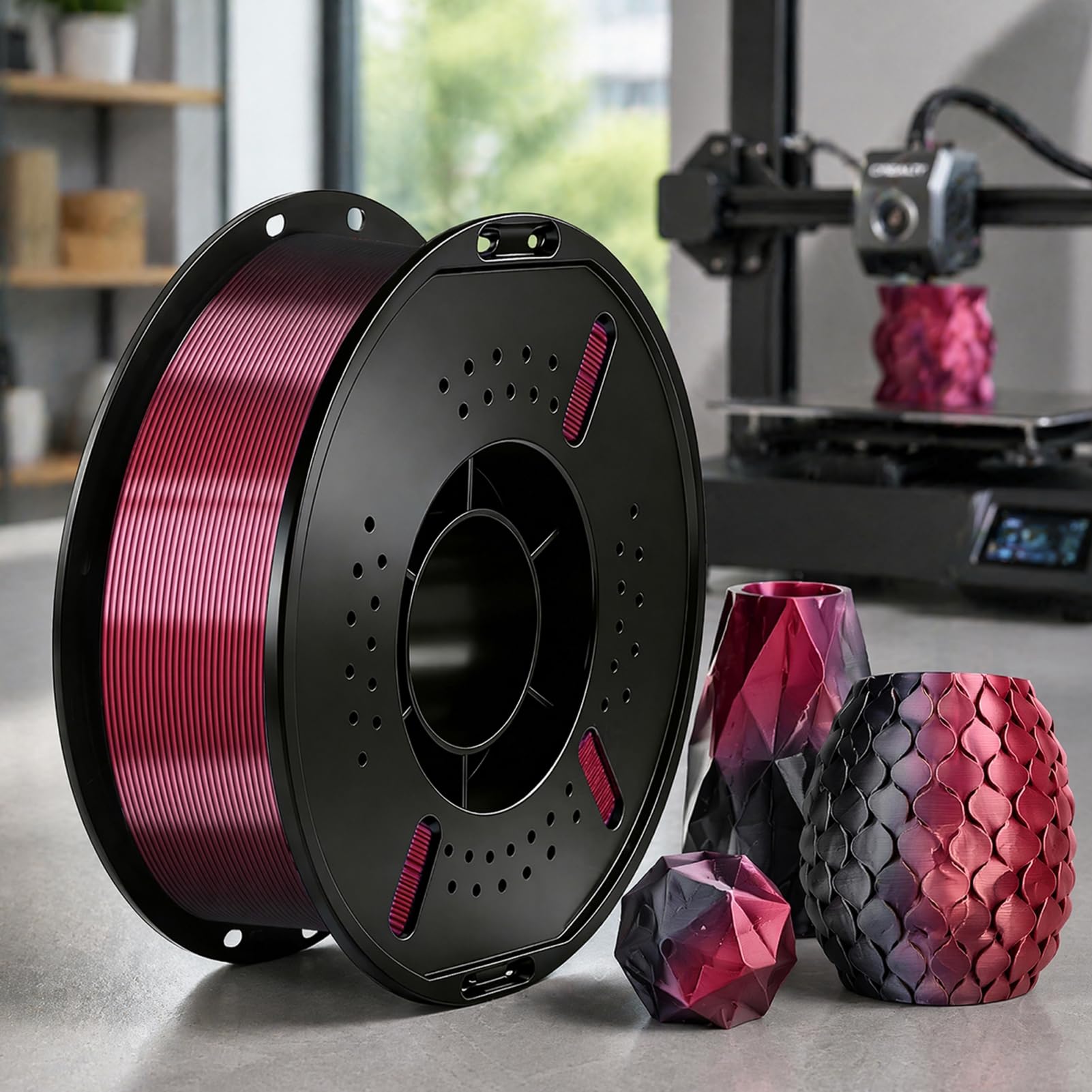Filamento de impresora 3D de seda de doble color, filamento de carrete de 1.75 mm de 1 kg para impresión de alta velocidad E