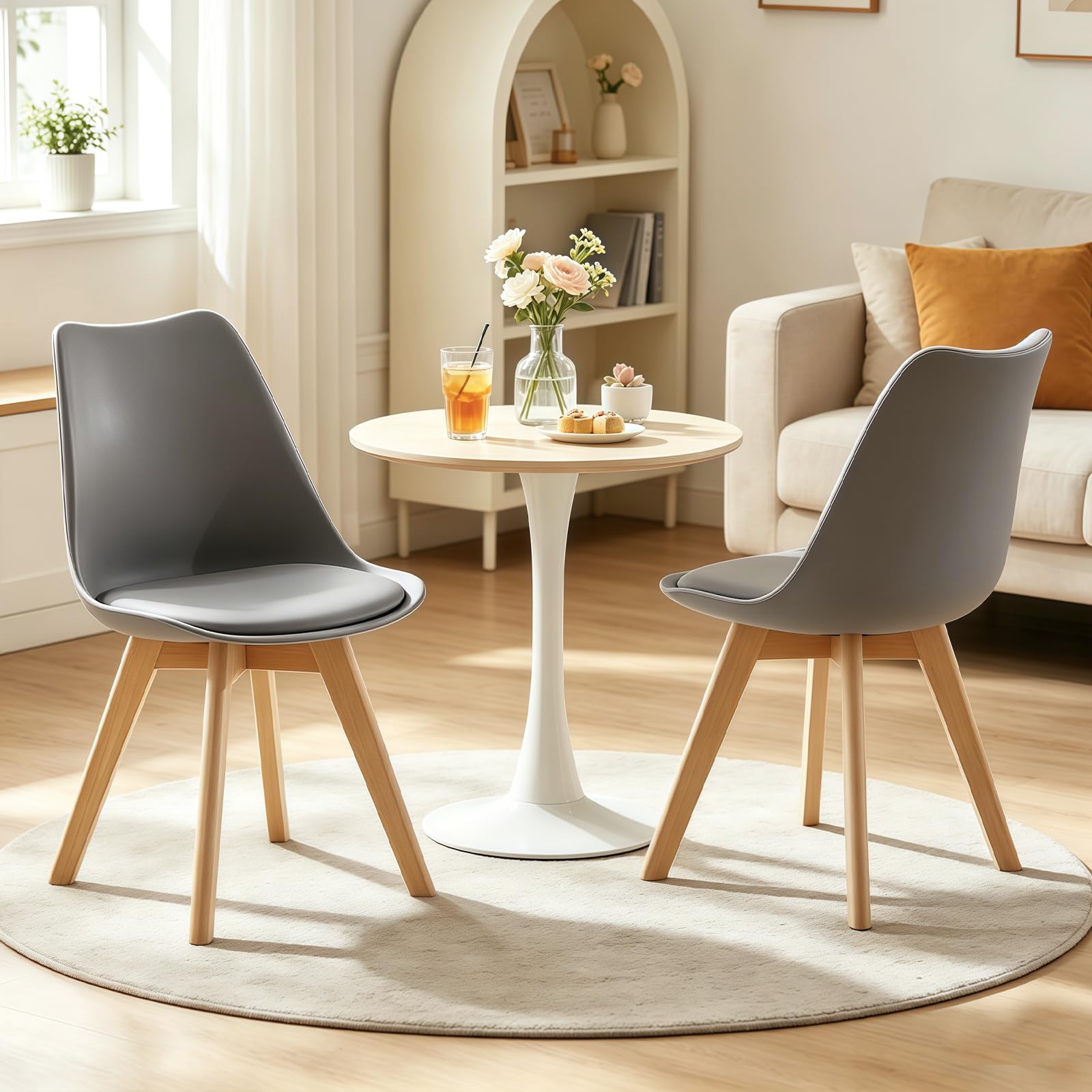 WXJHL Dining Chairs Set of 2,Mid Century Modern Dining Room Kitchen Chairs with Curved Back,Upholstered Padded Seat Accent Chairs for Dining Room,Kitchen,Living Room(GREY) — image 1