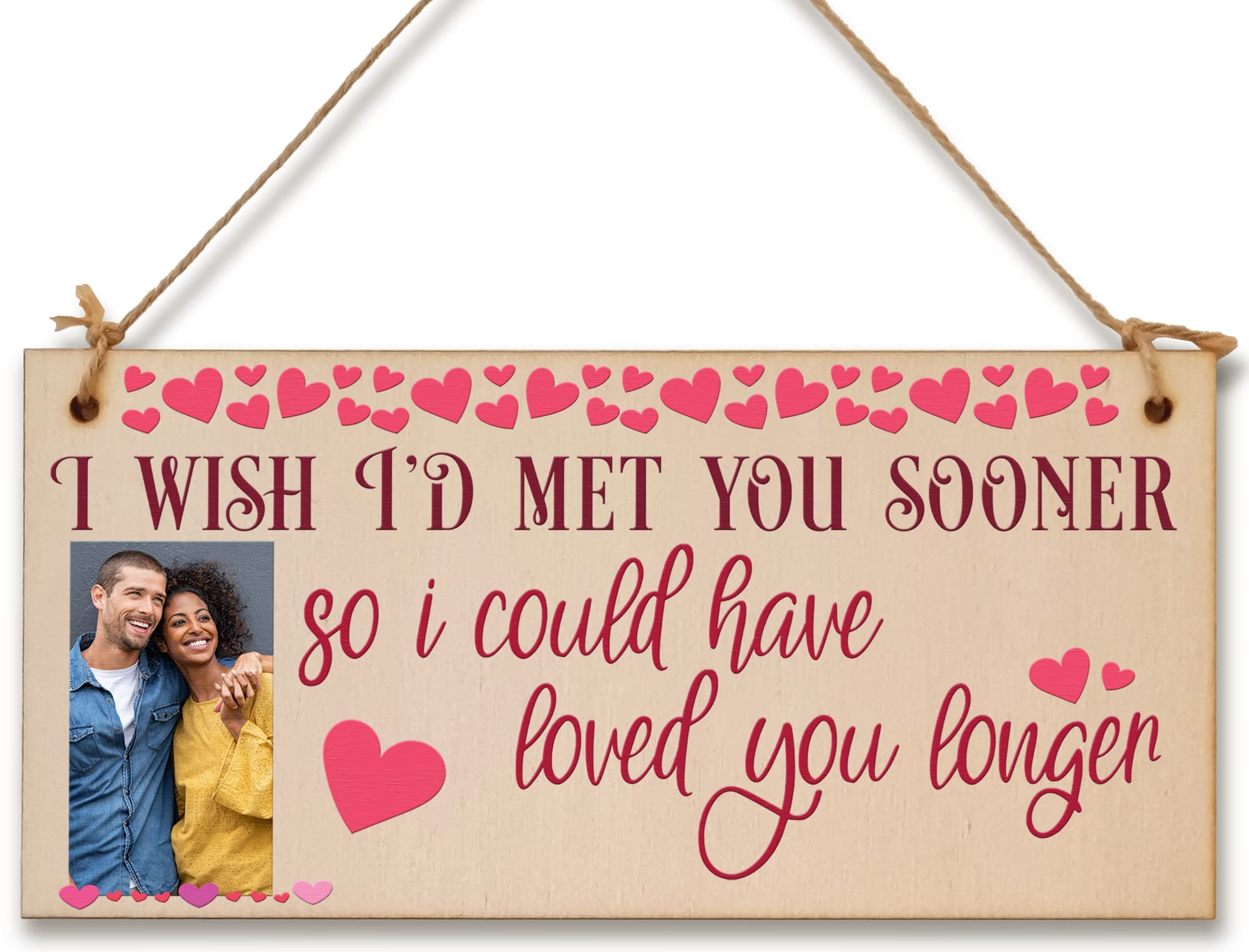 The Plum Penguin Wood Tone Personalised Wooden Plaque With Photo Wish I'd Met You Sooner Romantic Valentine's Anniversary Keepsake For Him Her Hanging Gift Home Decor