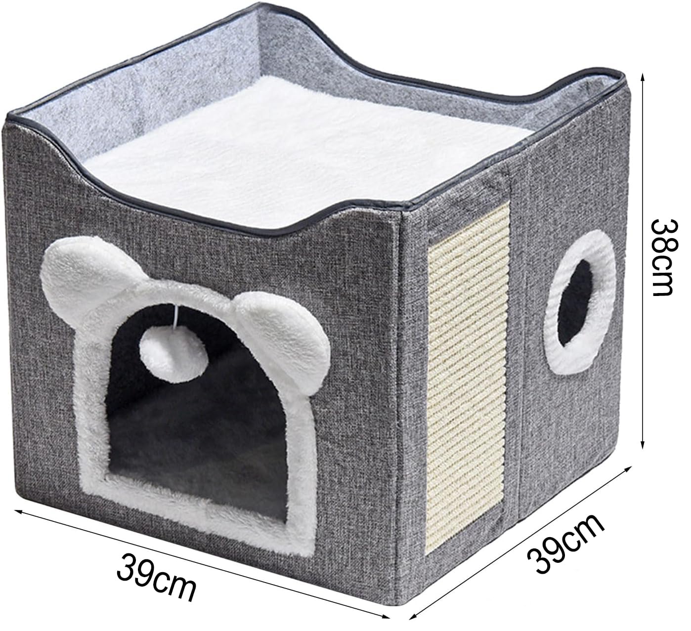 سرير للقطط في الاماكن المغلقة من لوك روزي، منزل قطط متعدد الوظائف، كهف قطط كبير مع كرة منفوشة ووسادة خدش، بيت سرير مغطى للقطط قابل للطي لجميع الفصول، 39 × 39 × 38 سم