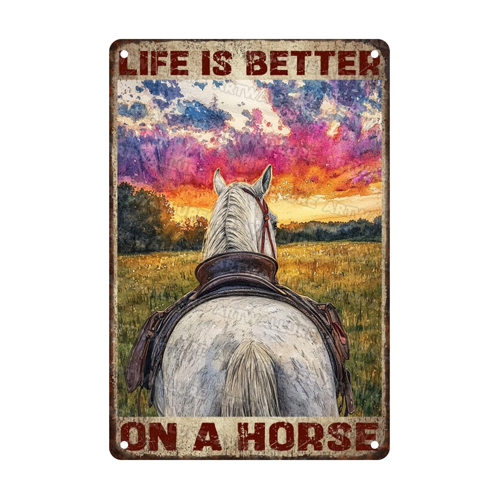 Horse Lover Metal Tin Sign Rustic Wall Art Vintage Farmhouse Bar Decor Life Is Better On A Horse Quote 8x12inch