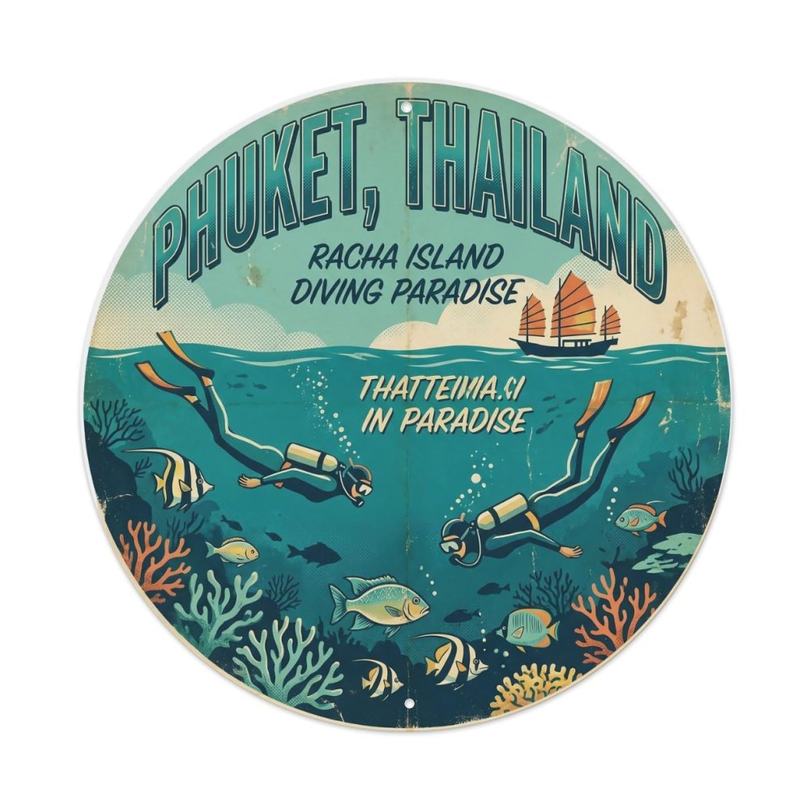 Odgynaw 8X8inch(20X20cm) Phuket Racha Island Diving Travel Coral Garden Metal Tin Sign