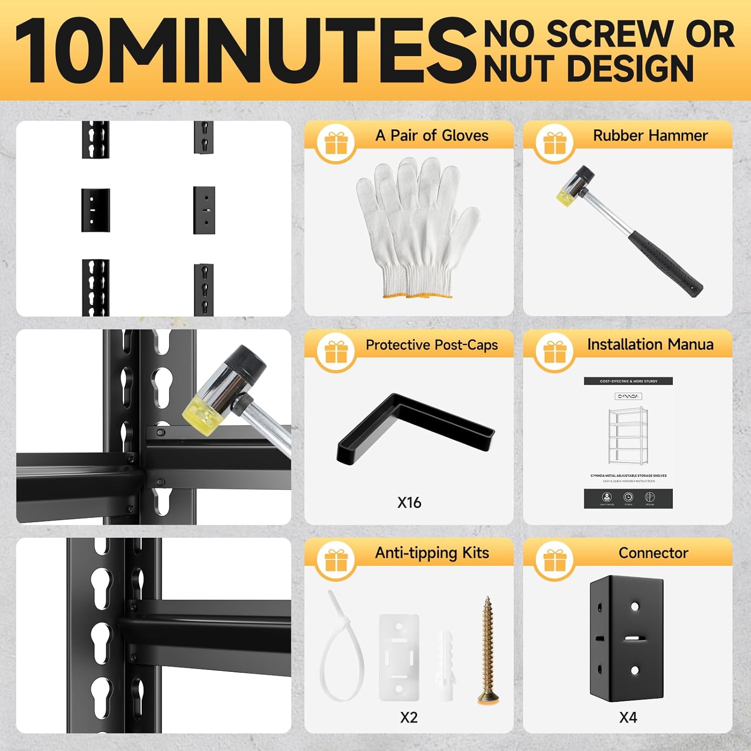 5-Tier 60”W X 20”D X 72”H Garage Shelving Heavy Duty 3000LBS Shop Shelves Heavy Duty Adjustable Unit Rack Metal Rack (Black)