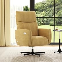 Power Swivel Recliner Chair with Electric Lounge Control, USB Type-C Ports, Velvet Upholstery, Rocking Base, Padded Arms, Adjustable Footrest for Living Room, Bedroom, Home Office Relaxation Yellow