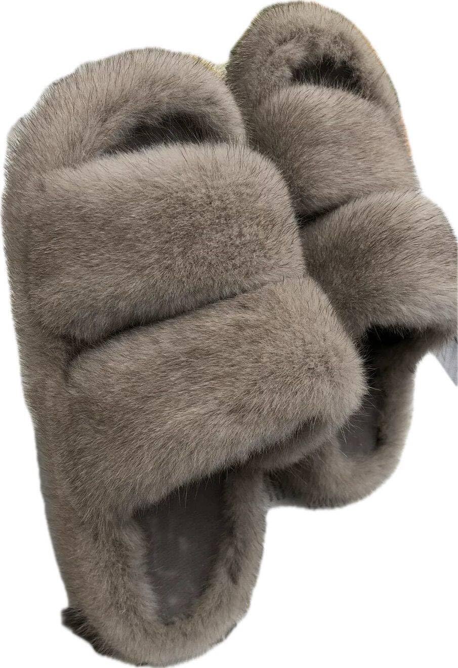 NU-08 Real MinkFur Flat Furry Slippers For Women Luxurious Realfur Open Toe Summer Beach Slides