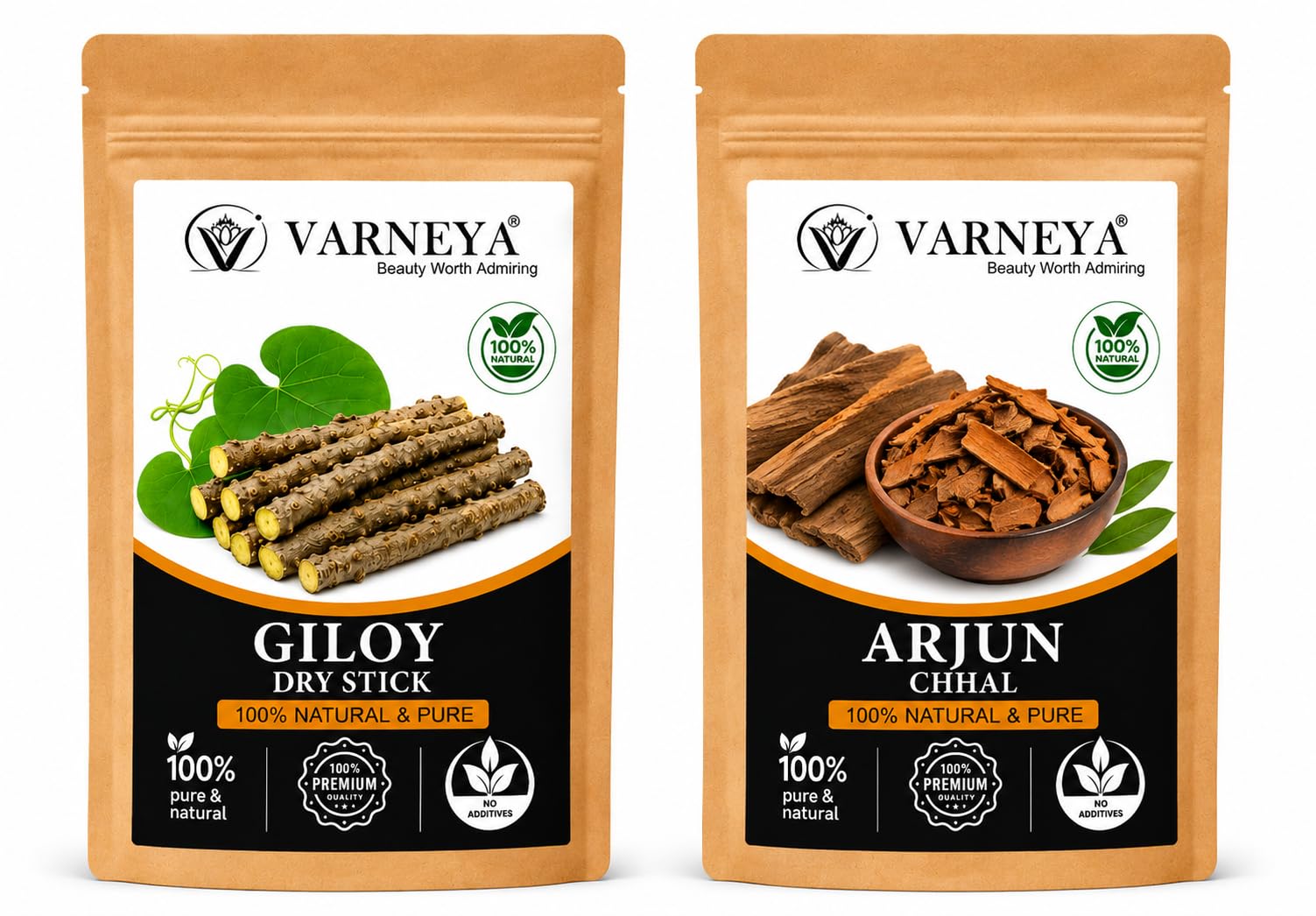 Naturals Organic Giloy Dried Sticks Powder 100g + Arjun Chhal Powder 100g Combo | Guduchi (Tinospora Cordifolia) Stem & Terminalia Arjuna Bark | Pure Natural Ayurvedic Herbs | Chemical-Free | Herbal Tea, Kadha & Decoction Ingredients (Pack of 5)-picture-13