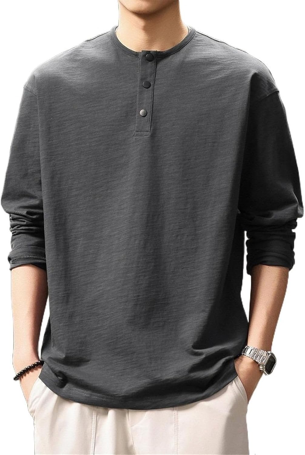 Men's Sweatshirt, Vintage Henley Neck Pullover, Fall Loose Casual Fit
