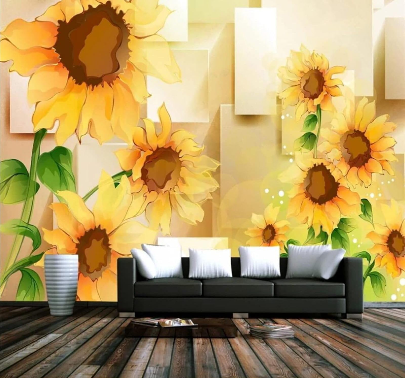 XLMING Creative Three Dimensional Geometric Watercolour Sunflowers 3D Wallpaper Luxury Home Dining Decor Paste Sofa Living Room The Wall for Bedroom Mural-200cm×140cm