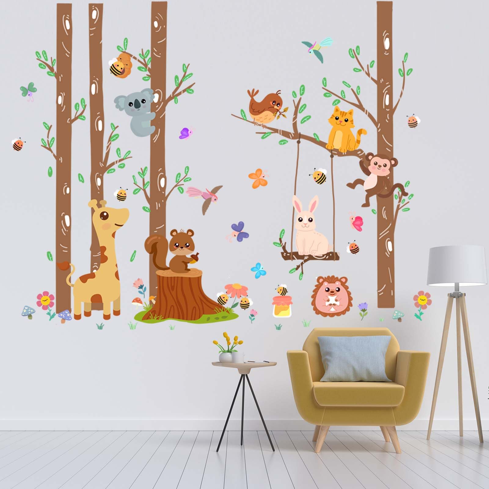 PinkEleph Woodland Animals Wall Stickers, Giraffe Monkey Koala Squirrel Rabbit Baby Nursery Wall Decals