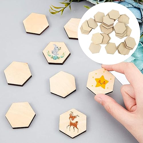 Miniatura 7 de Decoración para el hogar, 50 piezas de madera de 2.362 in, forma de madera hexagonal sin terminar, formas recortadas hexagonales, manualidades,