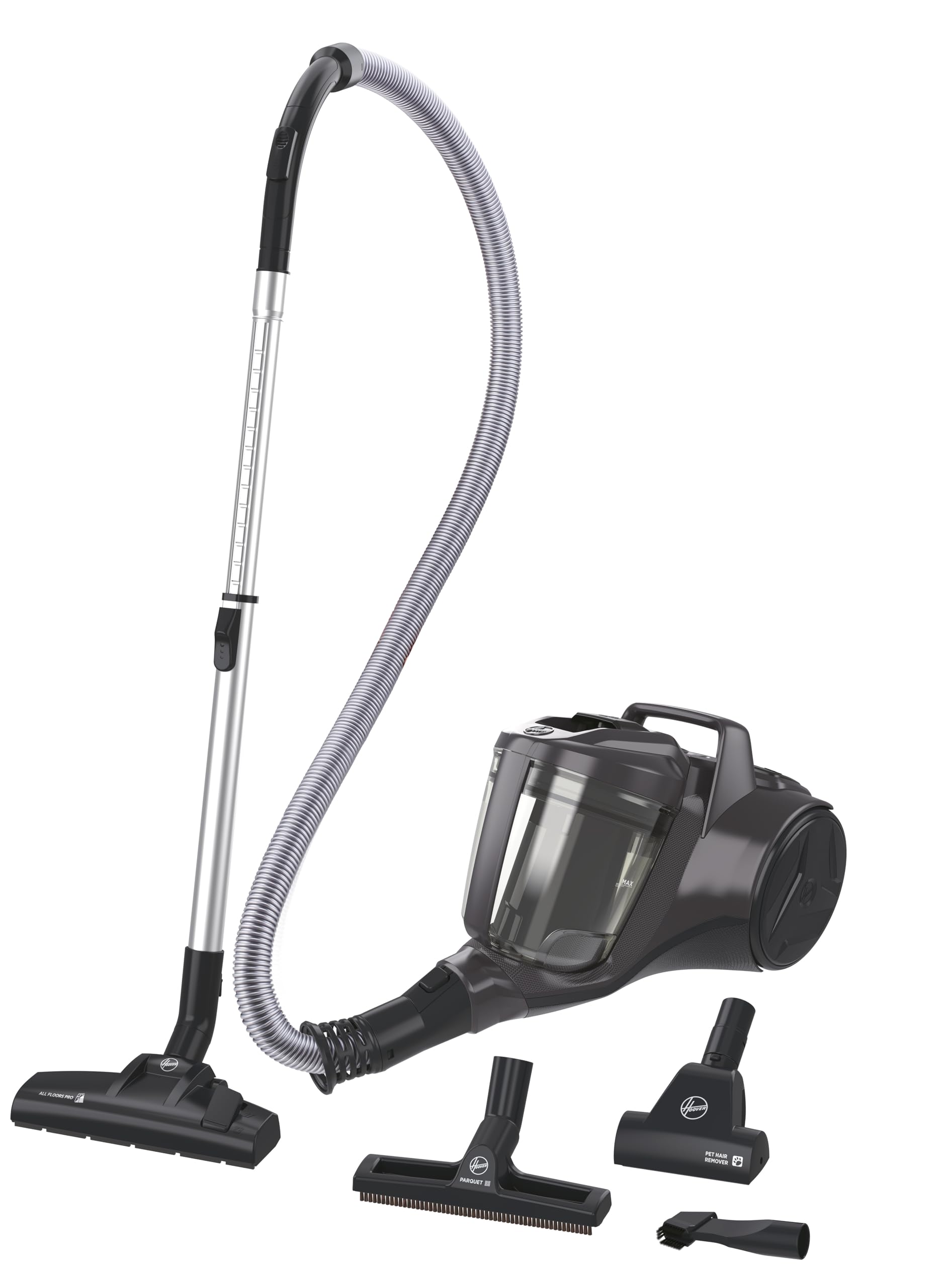 Hoover HP1 Aspiradora Compacta Potente para Suelos Duros, Delicados y Alfombras, Boquillas para Parquet y Mascotas, Filtro de Polvo EPA, Capacidad 2L, Accesorios Integrados, Radio de 8,2m [HP120PET]
