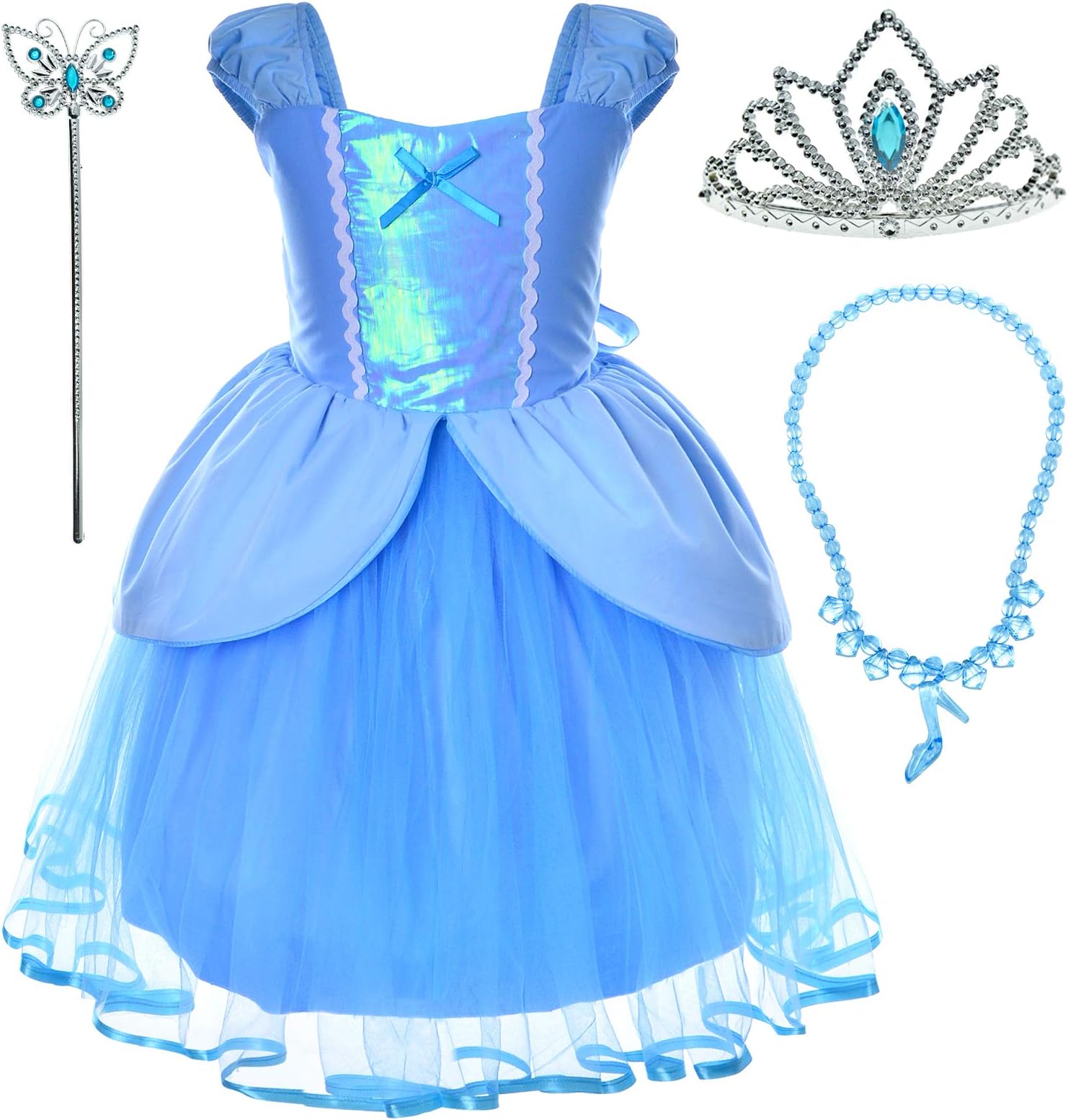 Princess Cinderella Costume Toddler Girls Birthday Dress Up with Crown,Wand,Necklace 2-3 Years (2T 3T)