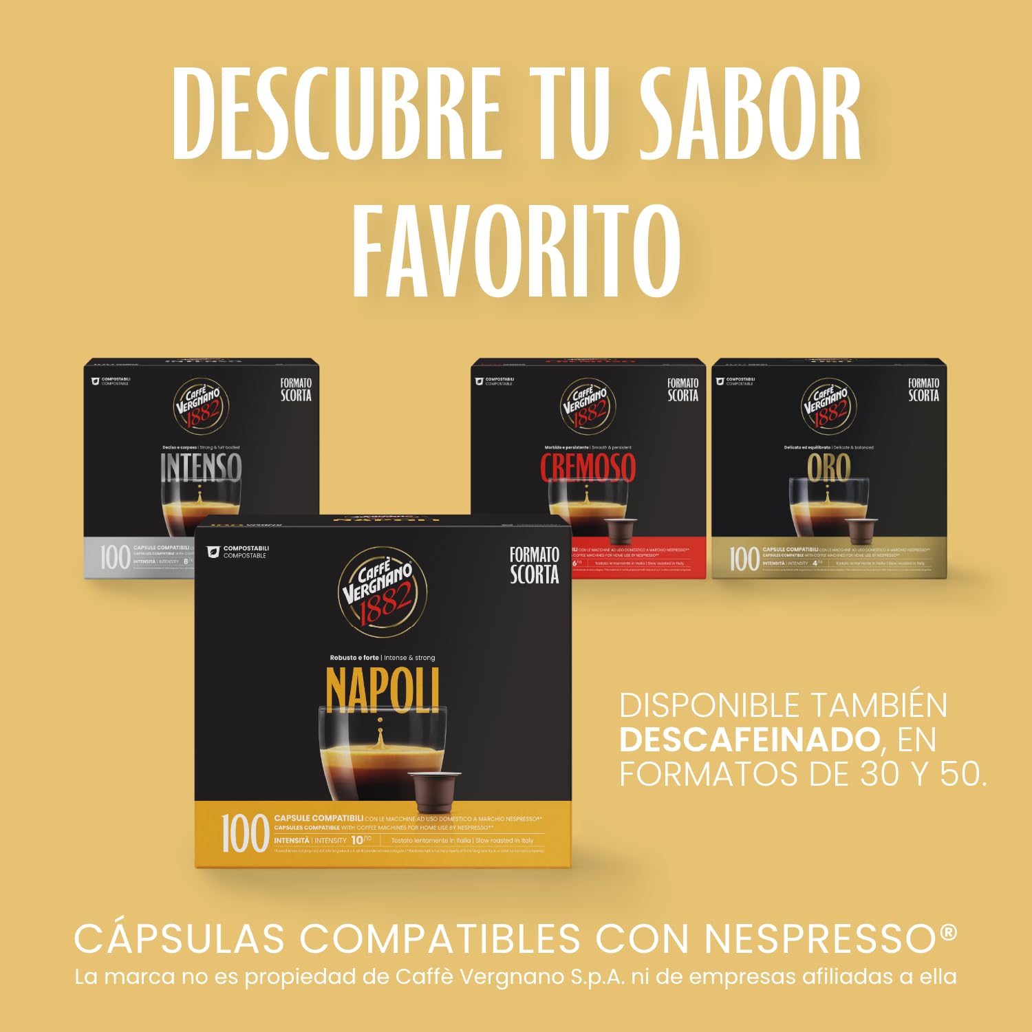 Caffè Vergnano 1882-100 Capsule - Caffè Compostabili e Compatibili con Nespresso, Napoli - Pack da 100 capsule