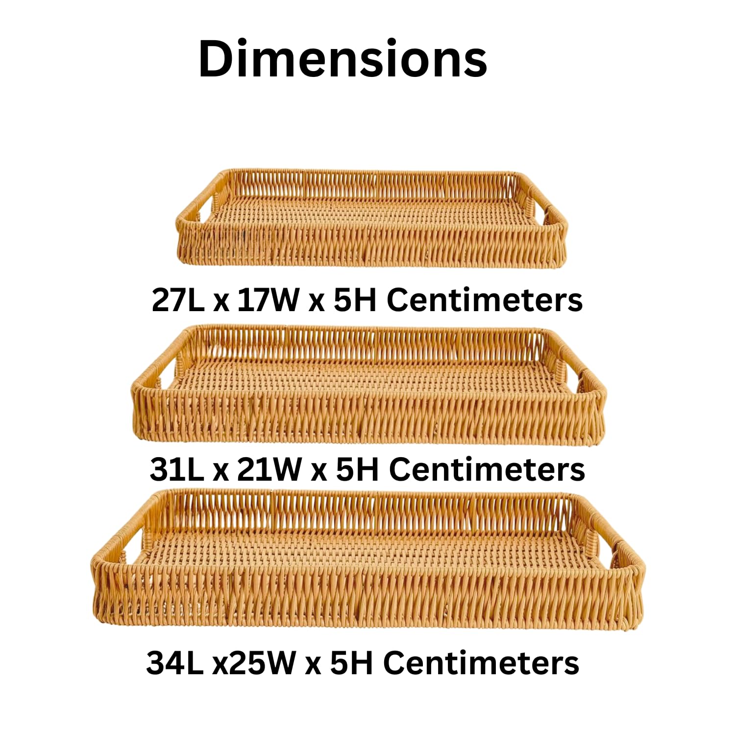 Set of 3 Rattan-Style Woven Plastic Serving Trays | Rectangular Bread Baskets with Handles for Dining Table, Kitchen, Snacks, Fruits, Home Décor & Storage (Reqtangle Tray Set) 1
