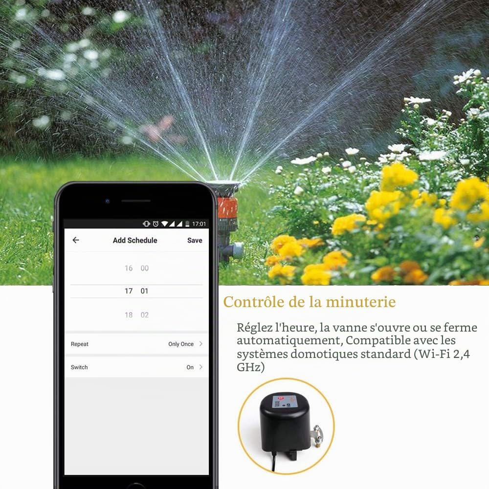 Valve intelligente d'eau/gaz, contrôle vocal/WiFi, valve intelligente sans fil compatible avec Alexa et Google pour cuisine/jardin/ferme (EU)
