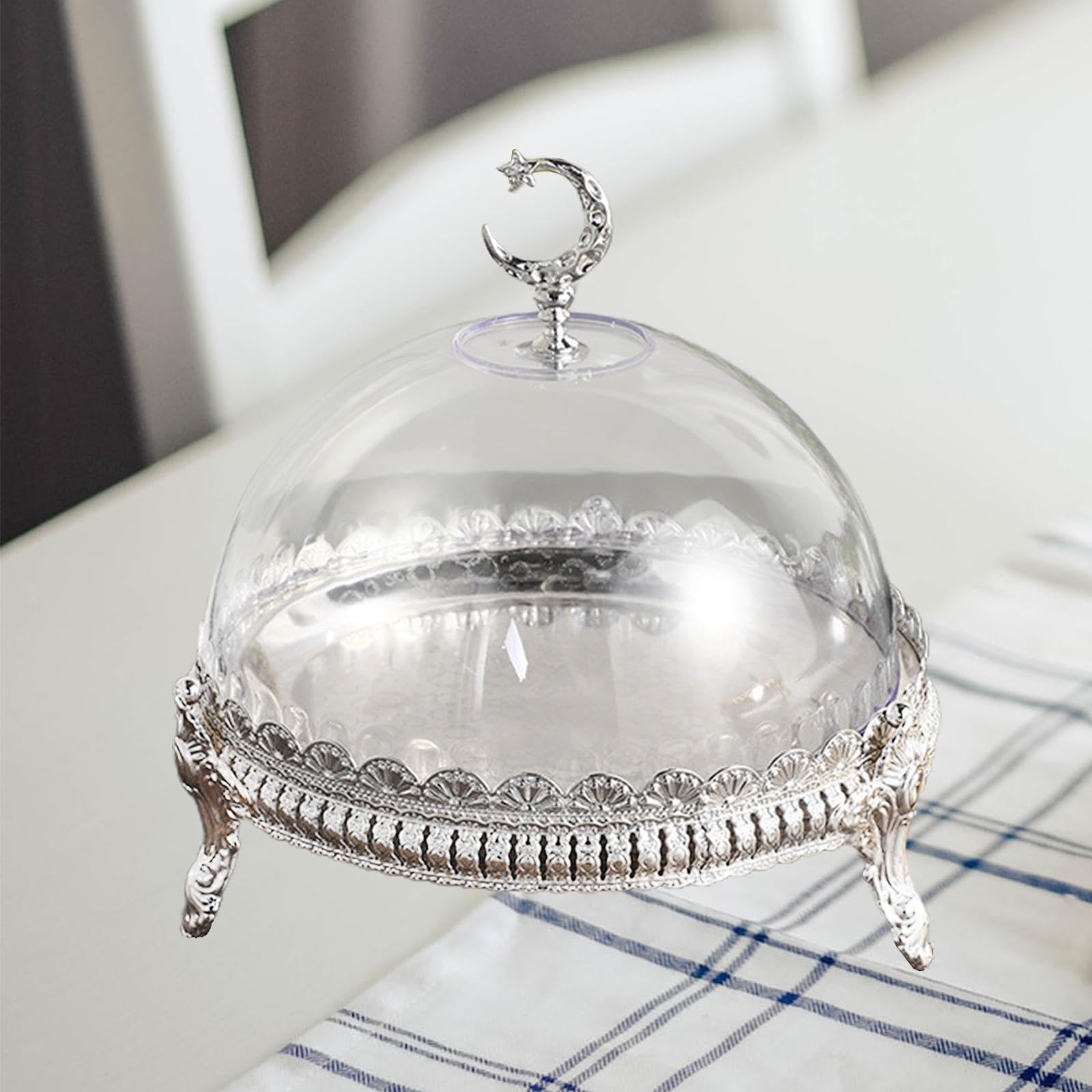 Elegante Expositor de Tartas con Tapa Transparente para Fiestas, Plata, Individual