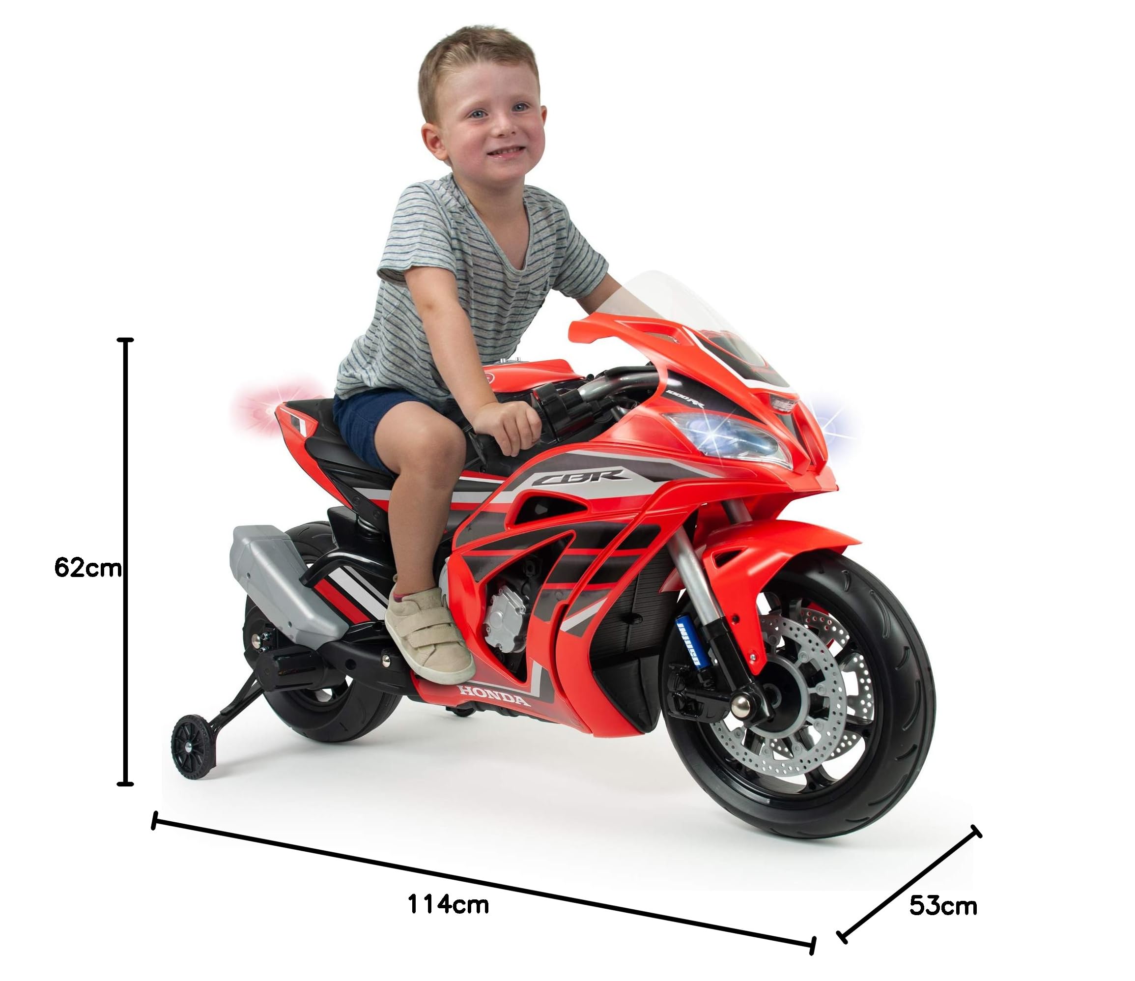 Moto Électrique pour Enfants 3-6 Ans Honda CBR 12V - Moto à Batterie pour Enfants avec Roues de Soutien - Lumières et Sons - Licence de Marque Honda - INJUSA