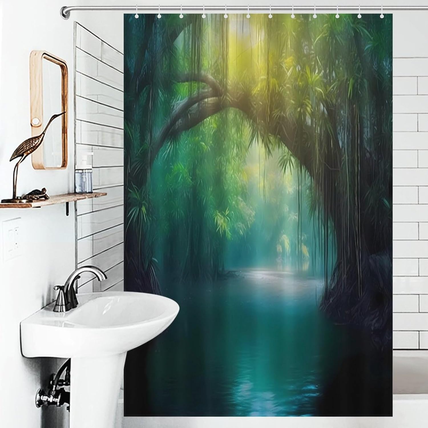 Tropical Forests Water Funny Shower Curtains Washable Bath Curtain Liner with Hooks for Bathroom Bath Tubs