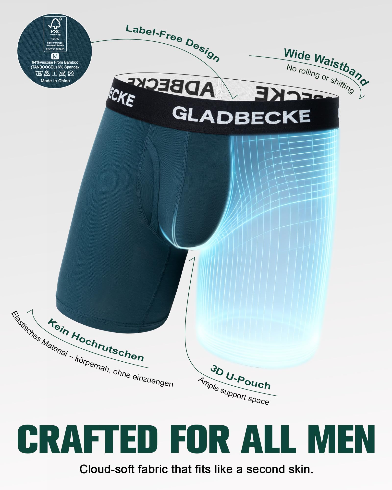 Boxer Long Homme en Bambou, Caleçon Respirant et Ultra Doux avec Braguette, Coupe Confortable et Extensible, Lot de 4