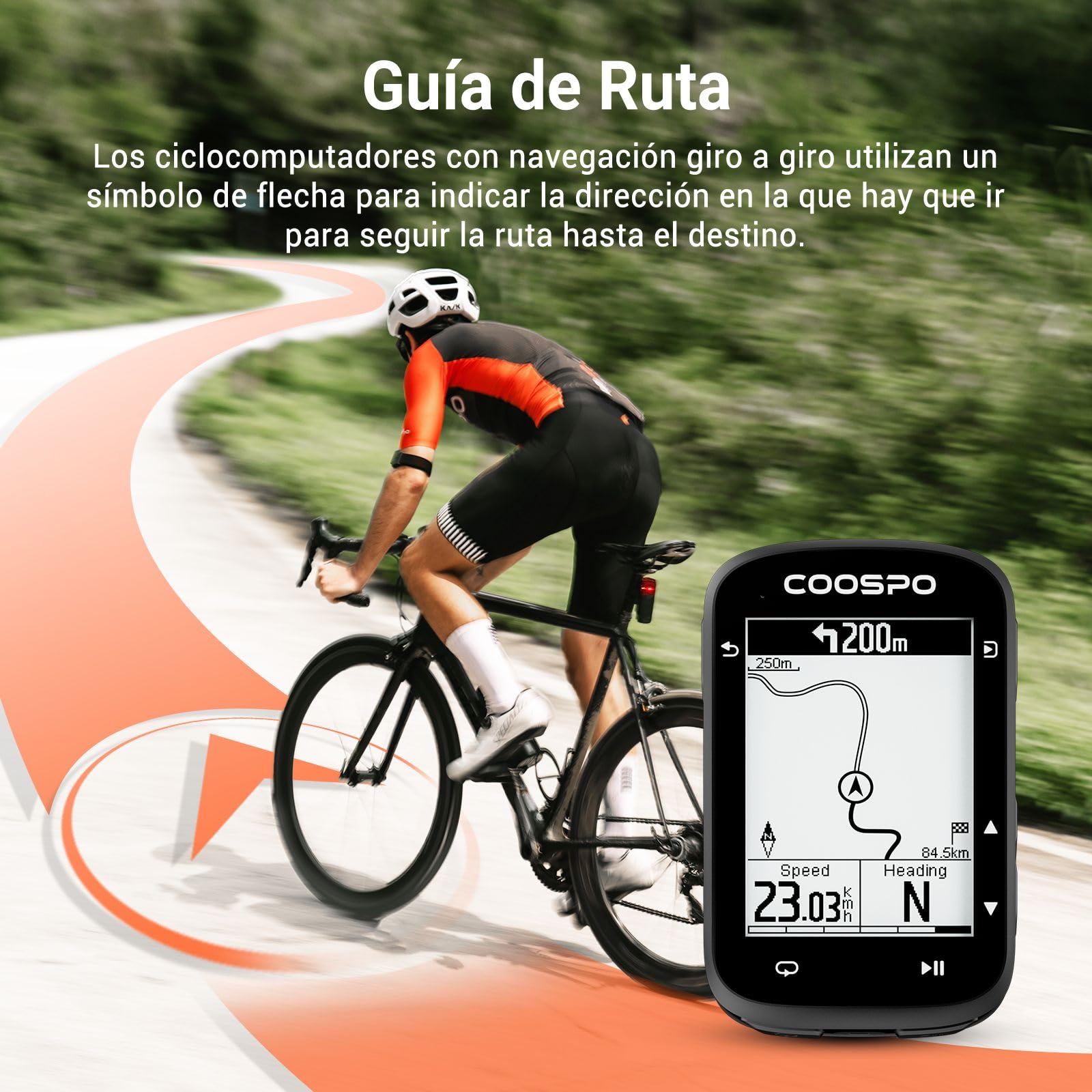 COOPSO CS500 Completo Computadora de Bicicleta Ordenador Navegación Ciclocomputador GPS de 45H Batería de Pantalla Personalizable 2,6’’ LCD, BLE5.0/Ant+, IPX7