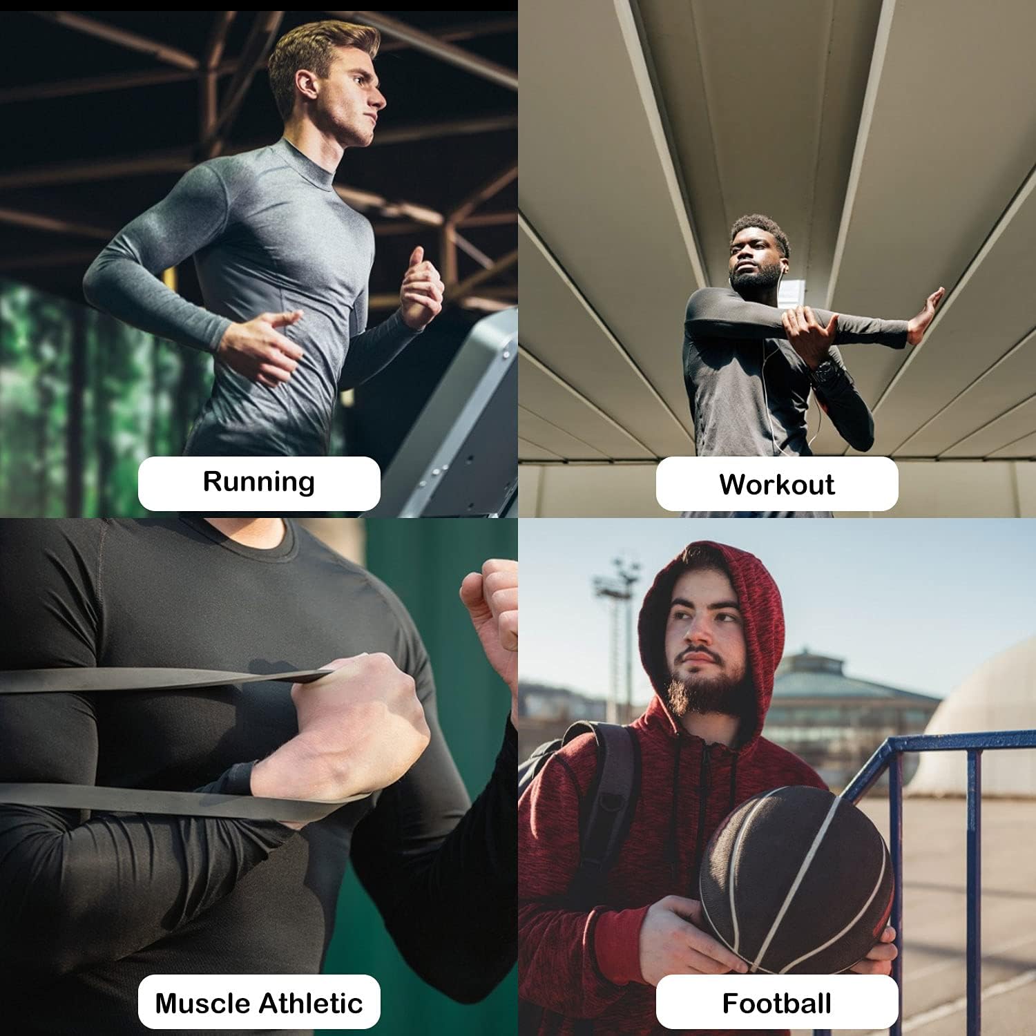 LANBAOSI Lot de 2 Tee Shirt Compression Homme à Col Roulé et Manches Longues Baselayer Hauts Séchage Rapide pour Fitness Course à Pied Gym Entraînement