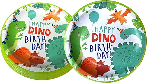 Miniatura 5 de Suministros de fiesta de cumpleaños de dinosaurios en acuarela, 20 platos y 20 servilletas, para decoración de fiesta de cumpleaños temática de