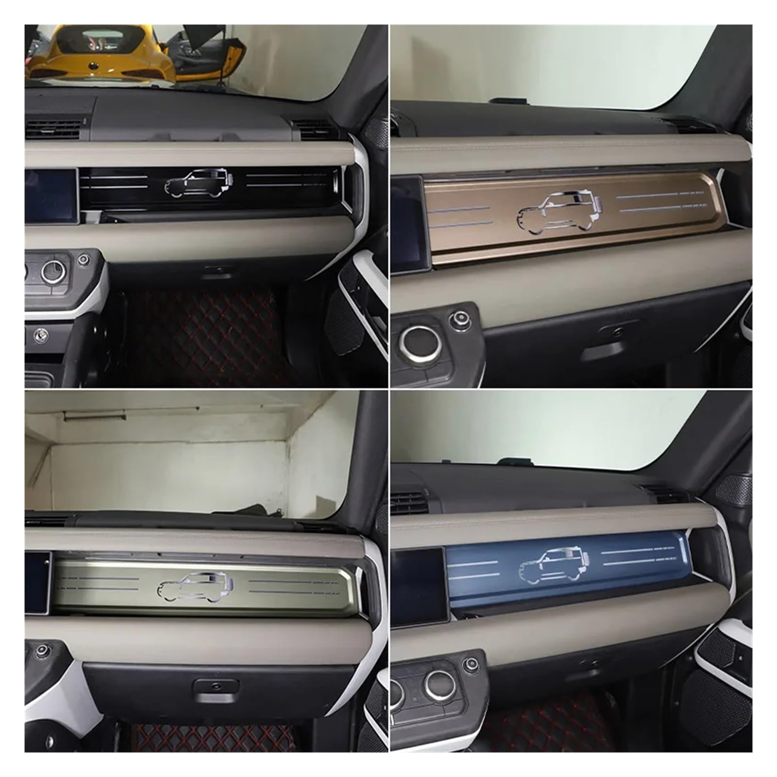Naklejka dekoracyjna na panel deski rozdzielczej samochodu kompatybilna z Land Rover Defender 90 110 2020-2023 ABS czarny Akcesoria do wnętrza samochodu(Style B-green)