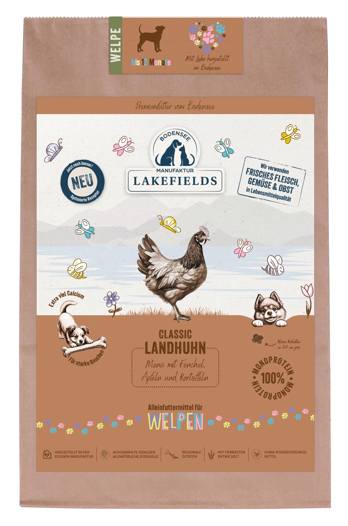 Lakefields Classic Trockenfutter für Welpen | Huhn 60% | 4 x 2,5kg | Getreidefreies Welpenfutter trocken | Natürliche Zutaten in Lebensmittelqualität | Fenchel, Apfel & Kartoffeln | Schonend gebacken