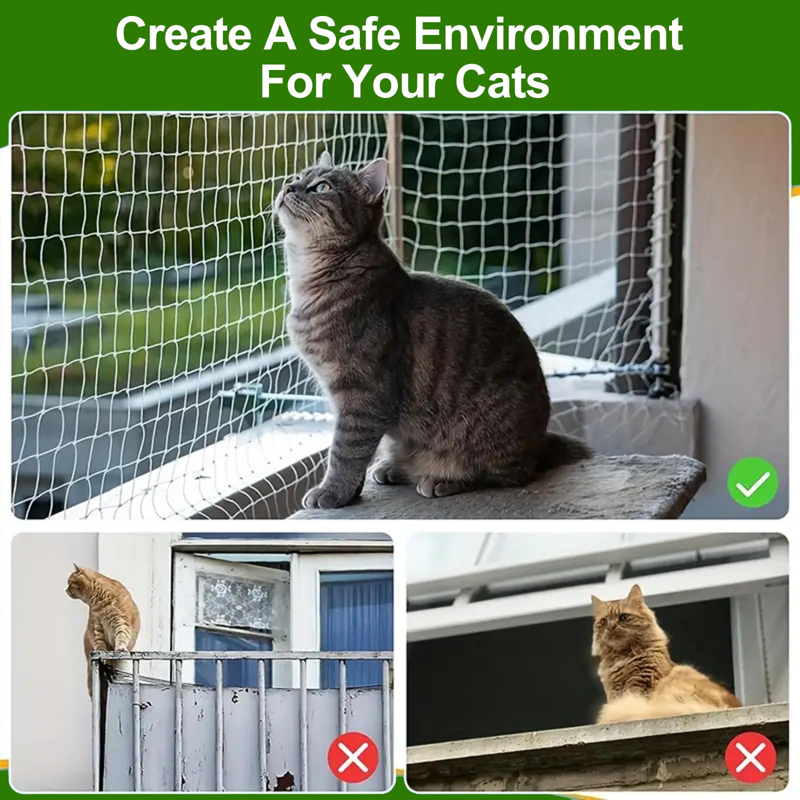 Kattennet voor balkon, 8 x 6 m, vogelbeschermingsnet, fijnmazig vogelnet, kattenbeschermingsnet, kattennet voor balkon, zonder boren, bladnet voor vijver, fijnmazig